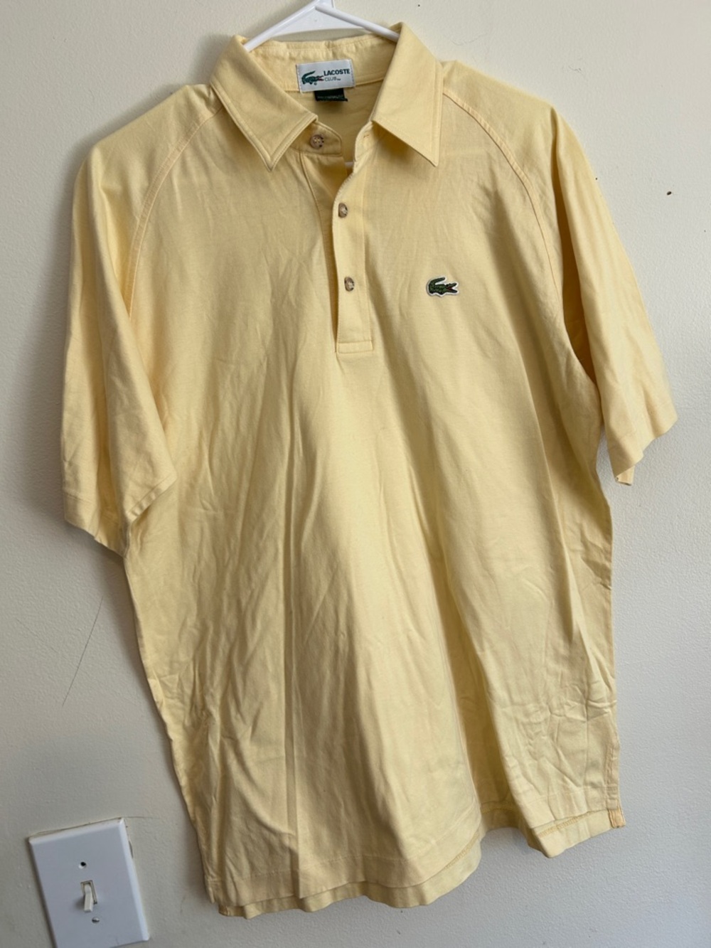 Vintage Lacoste Men's Pale Yellow Polo Shirt with Croc Logo